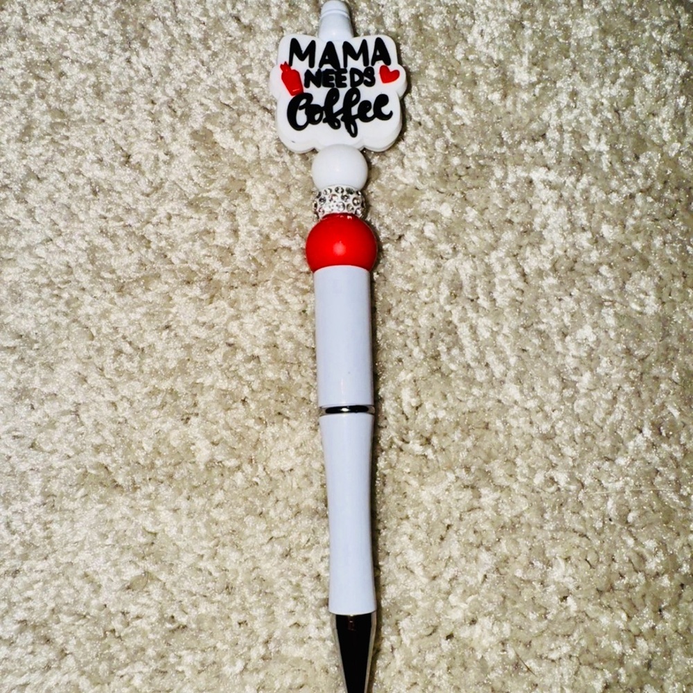 White and Red 'Mama Needs Coffee' Pen